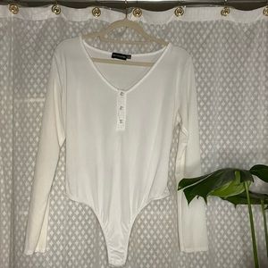 PLT White Ribbed Bodysuit